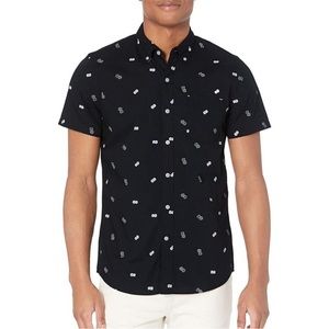 Goodthreads Poplin black button up short sleeve shirt with dice throughout